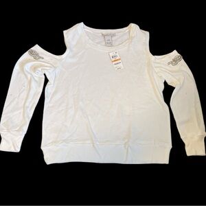 American Rag White Cold Shoulder Sweatshirt with Embellishments Size Small